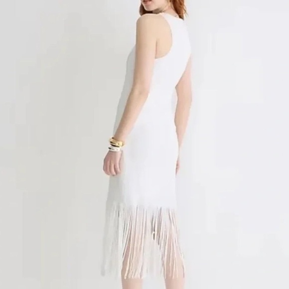 J Crew Collection White Fringe Sheath Dress with Sequins Size 2 - Picture 3 of 8